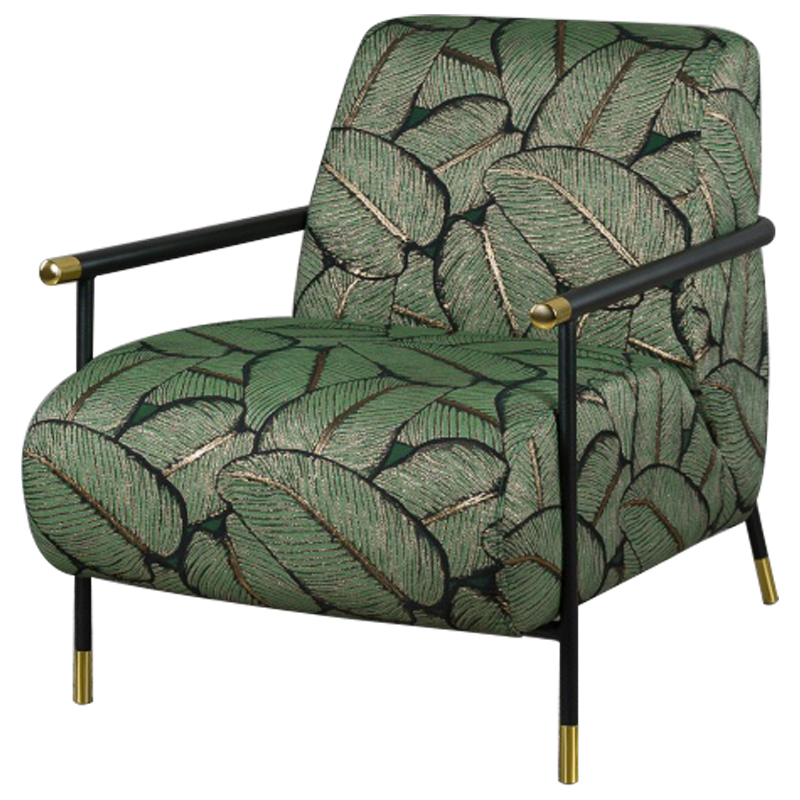 Кресло с Цветным принтом Листья Foliage Armchair Green Зеленый Черный в Самаре | Loft Concept 