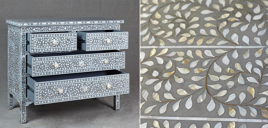 Комод инкрустация перламутром Inlaid Bone Grey Серый Комод инкрустация перламутром Inlaid Bone Grey Серый - Loft-Concept в Самаре