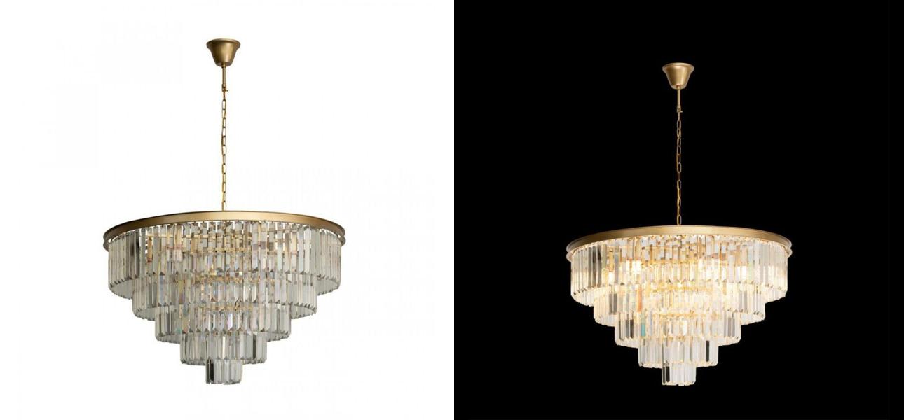 Круглая Люстра Odeon GOLD iron Five Layers Прозрачное Стекло диаметр 80 см - фото