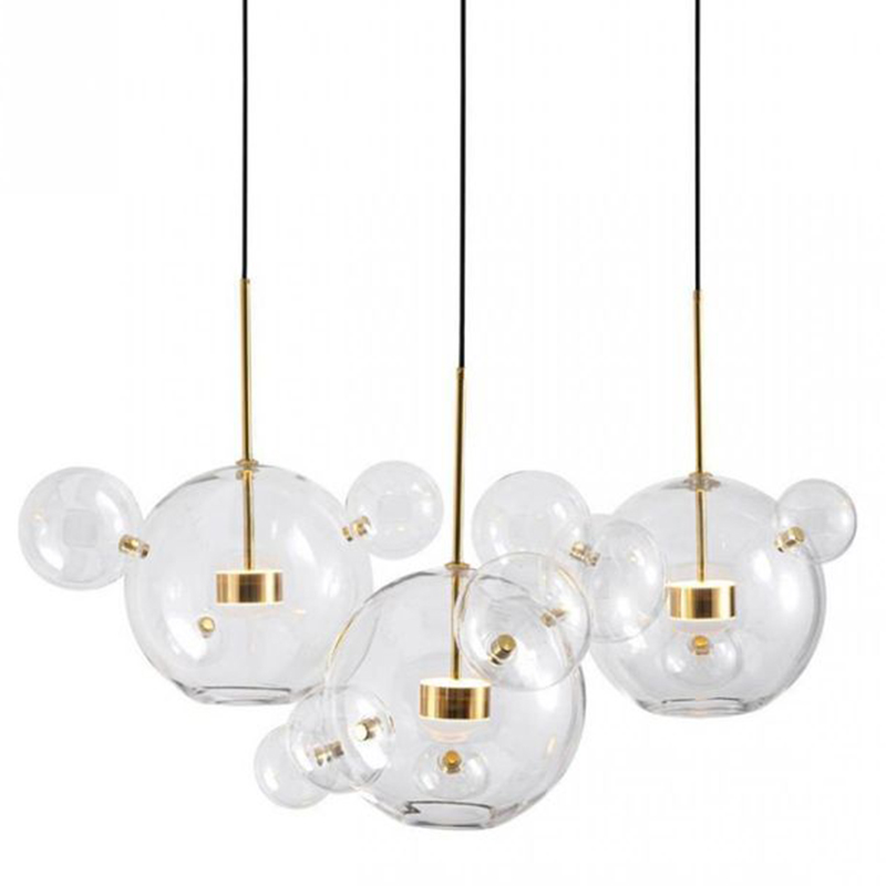 Светодиодный светильник Giopato & Coombes Bubble Chandelier Linear Circle 3 плафона Белый Золотой Прозрачное Стекло в Самаре | Loft Concept 