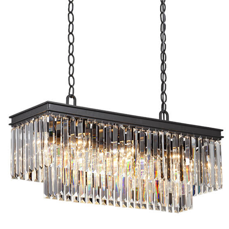 Люстра RH 1920s Odeon Clear Glass Rectangular Chandelier Black iron Длина 80 Прозрачное Стекло Черный матовый в Самаре | Loft Concept 