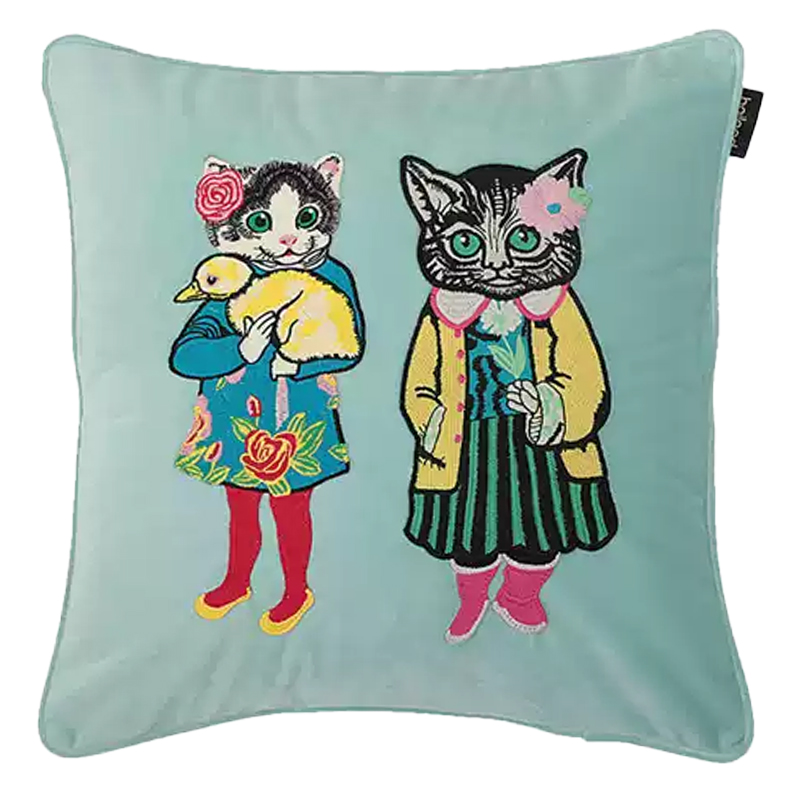 Декоративная подушка с вышивкой Стиль Gucci Two Kittens Cushion Mint Мульти Мятный в Самаре | Loft Concept 