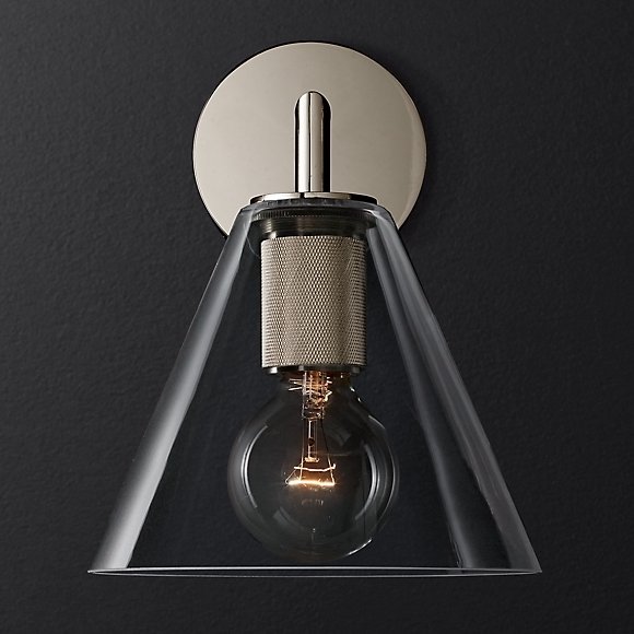 Бра RH Utilitaire Funnel Shade Single Sconce Silver Прозрачное Стекло Никель в Самаре | Loft Concept 