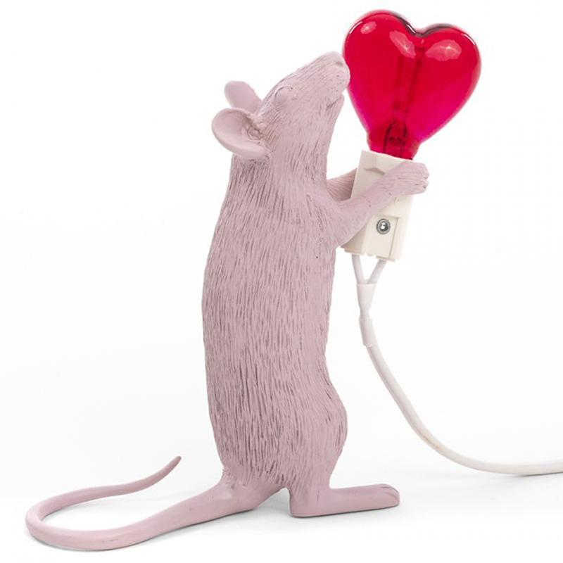 Настольная лампа Seletti Mouse Step Love USB Белый Красный в Самаре | Loft Concept 