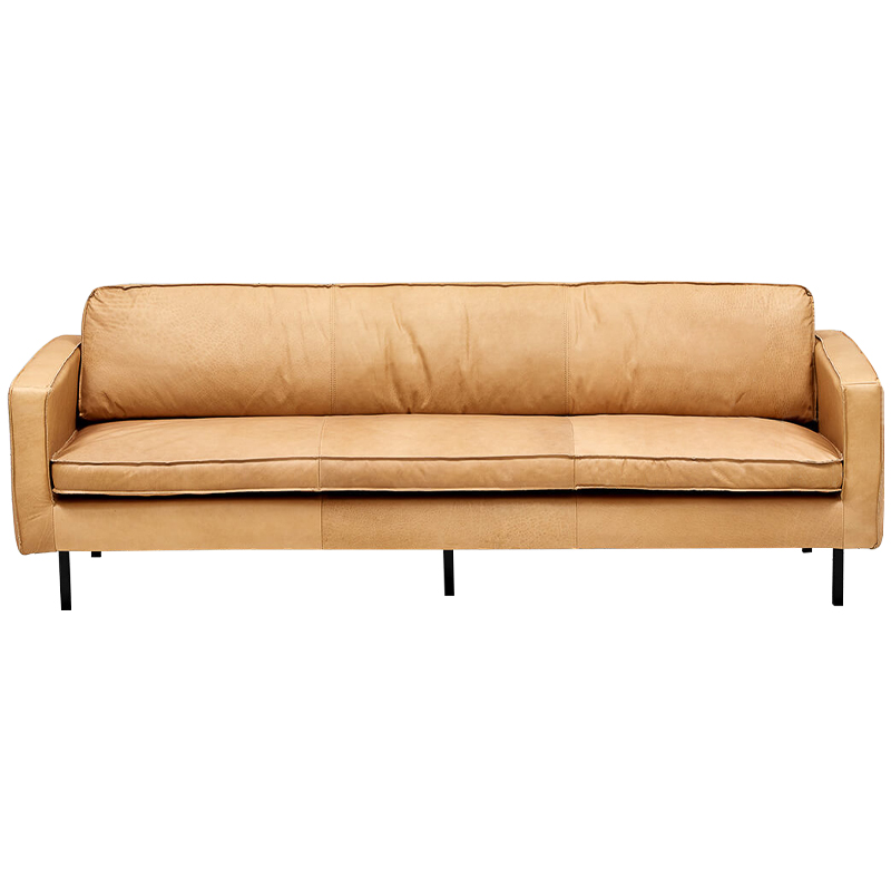 Диван кожаный Adrian Beige Leather Sofa Бежевый Черный в Самаре | Loft Concept 