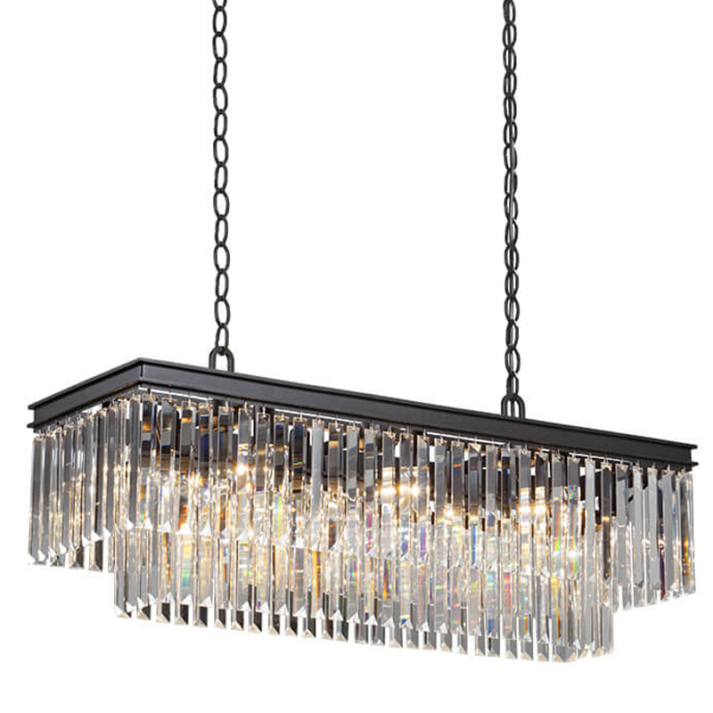 Люстра RH 1920s Odeon Clear Glass Rectangular Chandelier Black iron 100 Черный матовый Прозрачное Стекло в Самаре | Loft Concept 