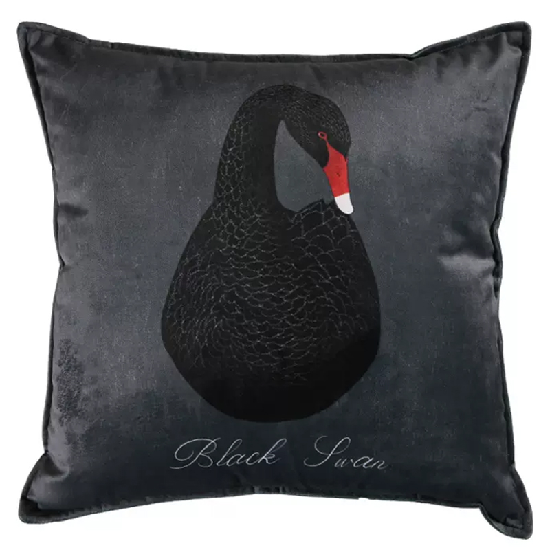 Декоративная подушка Black Swan I Cushion Черная Черный Серый Красный в Самаре | Loft Concept 