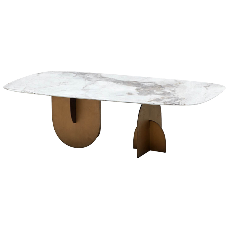 Кофейный стол Aoife Marble Dining Table Латунь Белый Мрамор Bianco Серый в Самаре | Loft Concept 