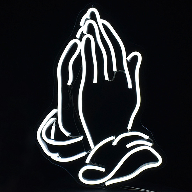 Неоновая настенная лампа Praying Hands Neon Wall Lamp Белый Прозрачный в Самаре | Loft Concept 