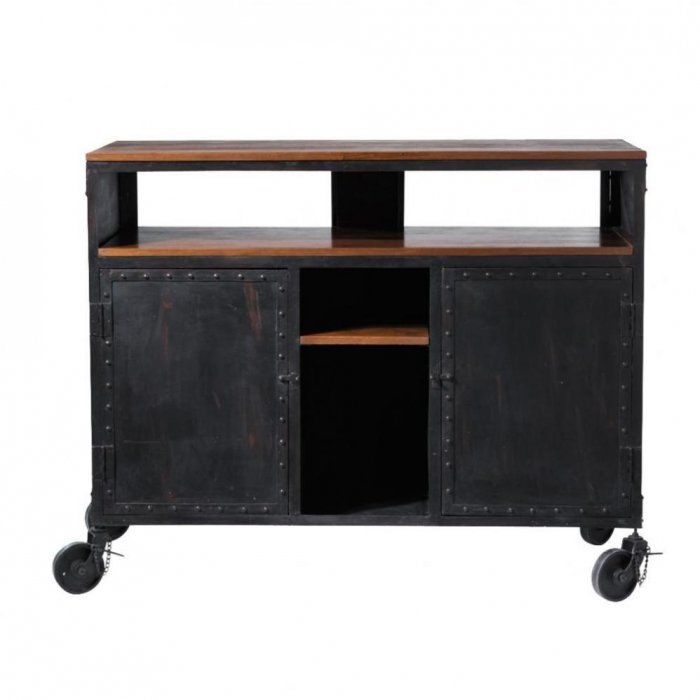 Комод в стиле Индастриал на колёсах Industrial Bar Oak Chest Черный в Самаре | Loft Concept 