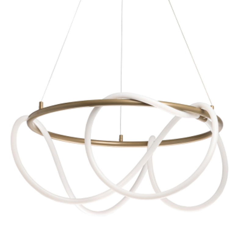 Люстра подвесная круглая золотого цвета с белыми изогнутыми световыми линиями Luke Lampco Tracer Lamp Белый Золотой в Самаре | Loft Concept 