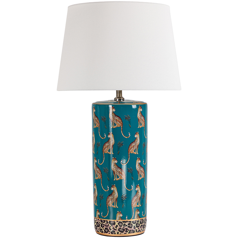 Настольная лампа с абажуром Leopard Lampshade Emerald Изумрудный Белый Коричневый в Самаре | Loft Concept 