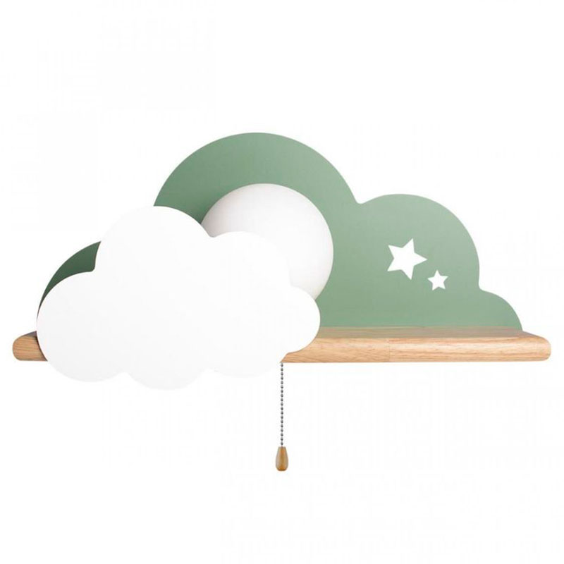 Бра с полкой зелёное Облако Wall Lamp Green Cloud Зеленый Древесина в Самаре | Loft Concept 