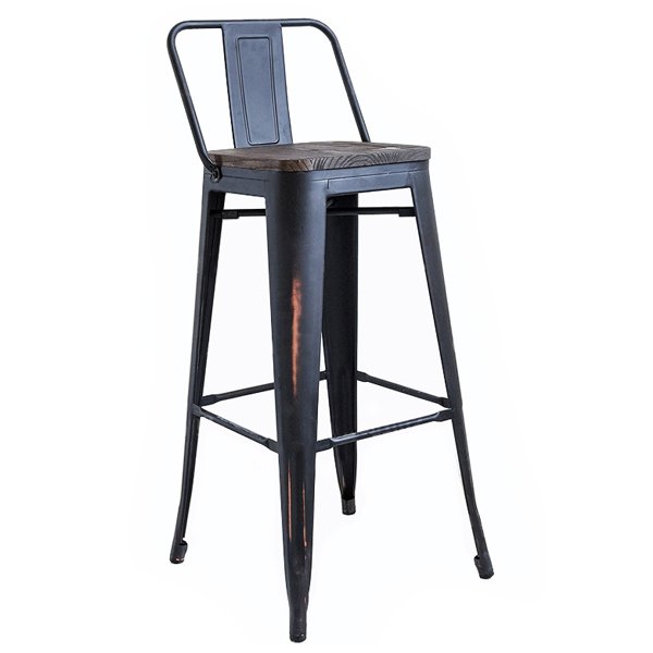 Барный стул Tolix Bar Stool Wood Черный матовый в Самаре | Loft Concept 