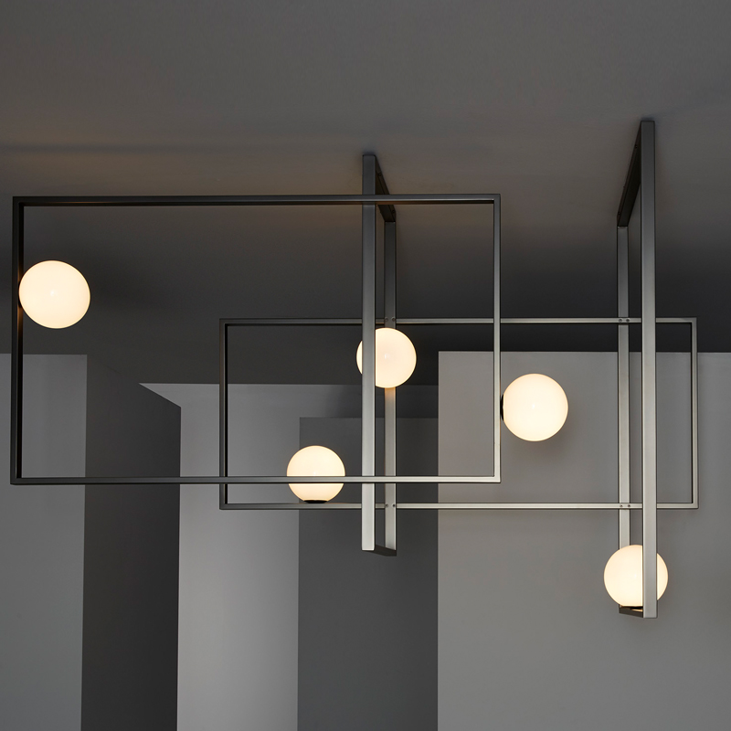 Люстра Mondrian Glass Venicem Ceiling Lamp graphite Белое матовое стекло Графит сатин в Самаре | Loft Concept 