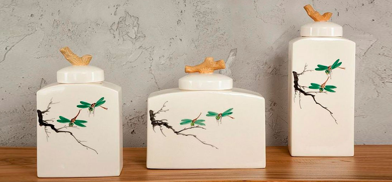 Ваза с крышкой керамическая стрекоза Ornament - фото