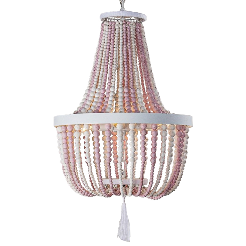 Люстра каплевидной формы украшенная круглыми бусинами розовая Wooden Pink Chandelier Белый Розовый в Самаре | Loft Concept 