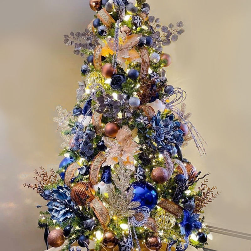 Дизайнерская Ель Синие Цветы Christmas tree Blue flowers Синий Золотой Серебряный в Самаре | Loft Concept 