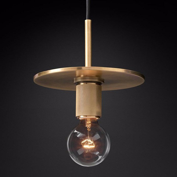 Подвесной светильник RH Utilitaire Disk Shade Pendant Brass Латунь Прозрачное Стекло в Самаре | Loft Concept 