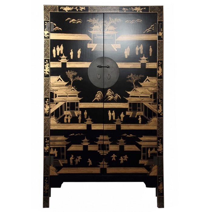 Китайский шкаф Black Gold Cabinet Low Черный в Самаре | Loft Concept 