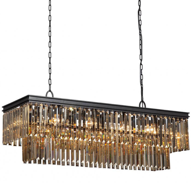 Люстра Odeon Amber Glass Rectangular Chandelier Black iron Янтарное стекло длина 120 Черный матовый в Самаре | Loft Concept 