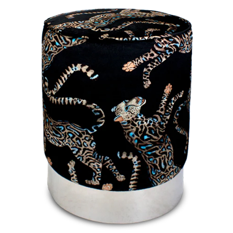 Пуф Леопарды Cheetah Kings Starry Nights Velvet Pouffe Черный Серебряный в Самаре | Loft Concept 