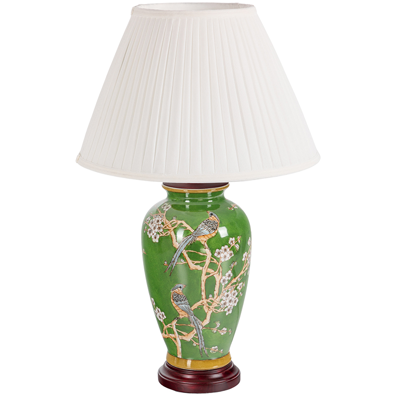 Настольная лампа с абажуром Birds Green Chinoiserie Lampshade Зеленый Белый Коричневый в Самаре | Loft Concept 