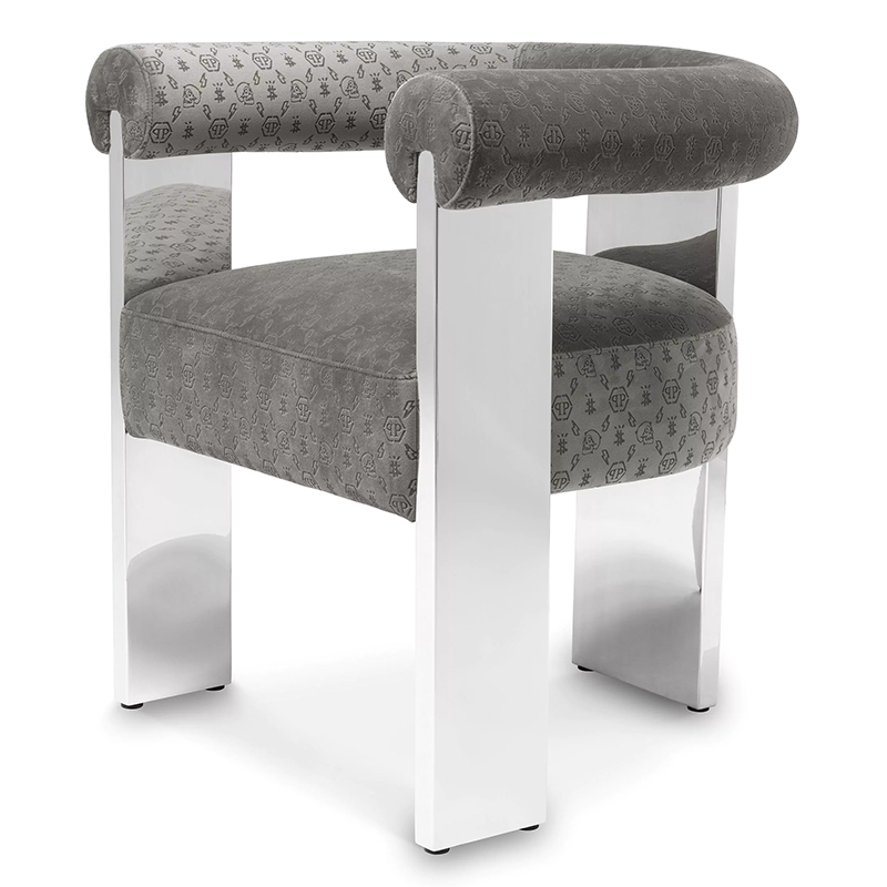 Стул Philipp Plein Dining Chair Icon Grey Серый Хром в Самаре | Loft Concept 