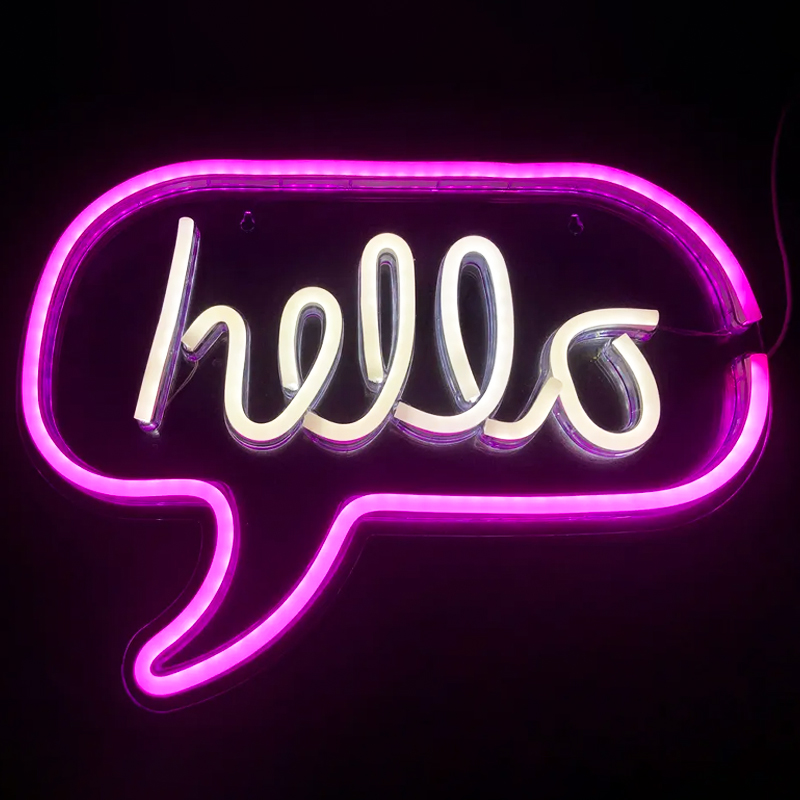 Неоновая настенная лампа Hello Neon Wall Lamp Розовый Белый в Самаре | Loft Concept 