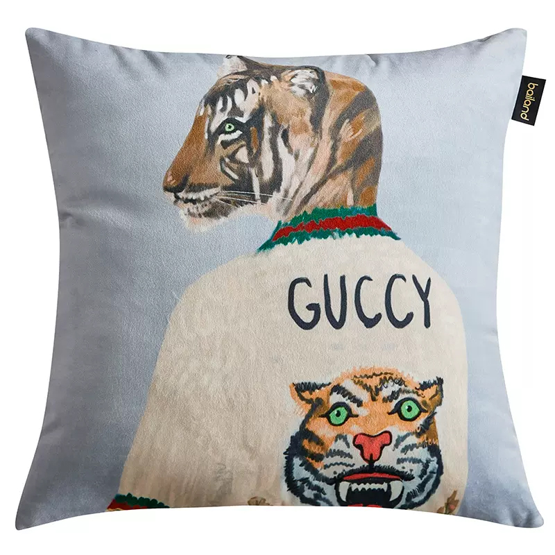 Декоративная подушка Стиль Gucci Tiger Cushion Grey Серый Мульти в Самаре | Loft Concept 