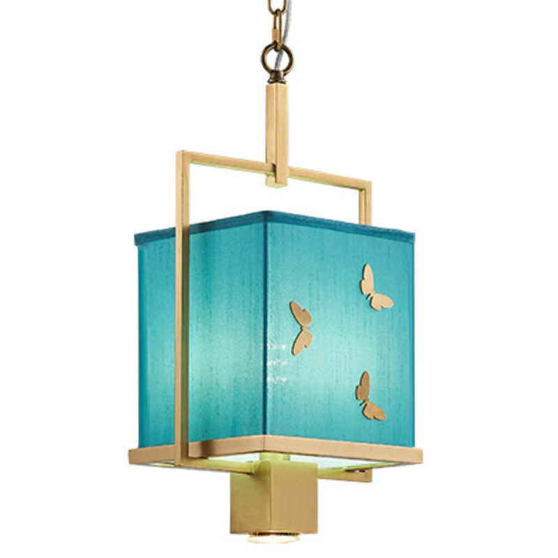 Светильник с бабочками Butterflies Blue Background Hanging lamp Латунь Бирюзовый в Самаре | Loft Concept 