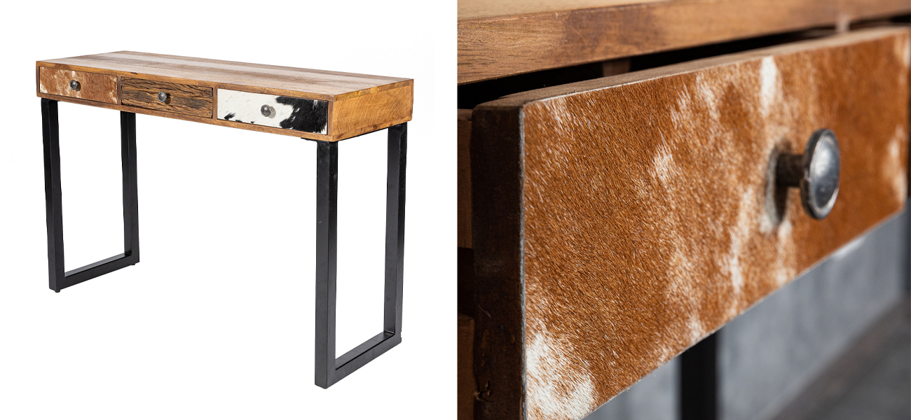 Консоль с отделкой из воловьей кожи Handmade Wooden - фото