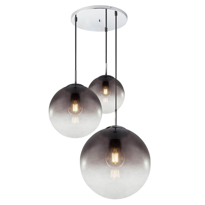 Люстра Ball Sunrise Pendant lamp smok 3 плафона Стекло Смок Хром в Самаре | Loft Concept 