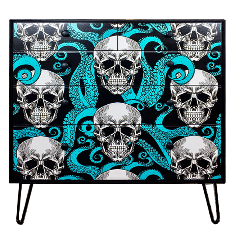 Комод с Черепами Chest of Drawers Skull and Octopus Черный Бирюзовый в Самаре | Loft Concept 