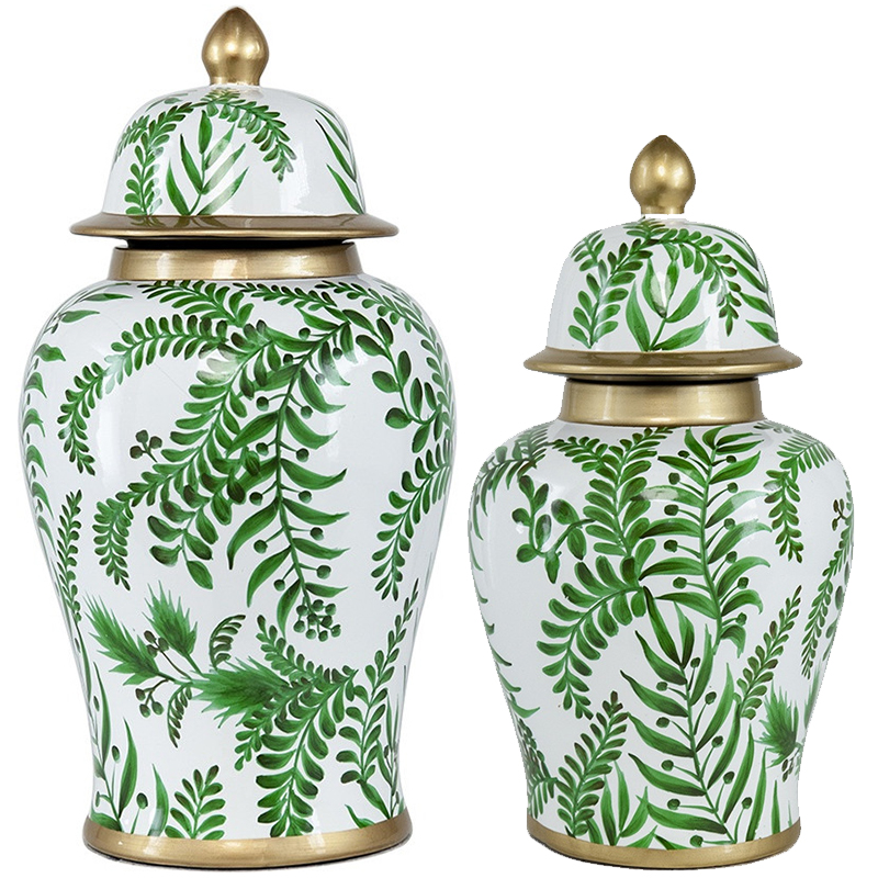 Ваза с крышкой Green Plant Vase Белый Зеленый Золотой Ваза с крышкой Green Plant Vase Белый Зеленый Золотой в Самаре | Loft Concept