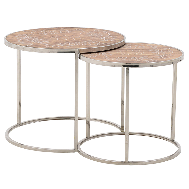 Комплект приставных столиков Malia Round Side Tables Древесина Серебряный в Самаре | Loft Concept 