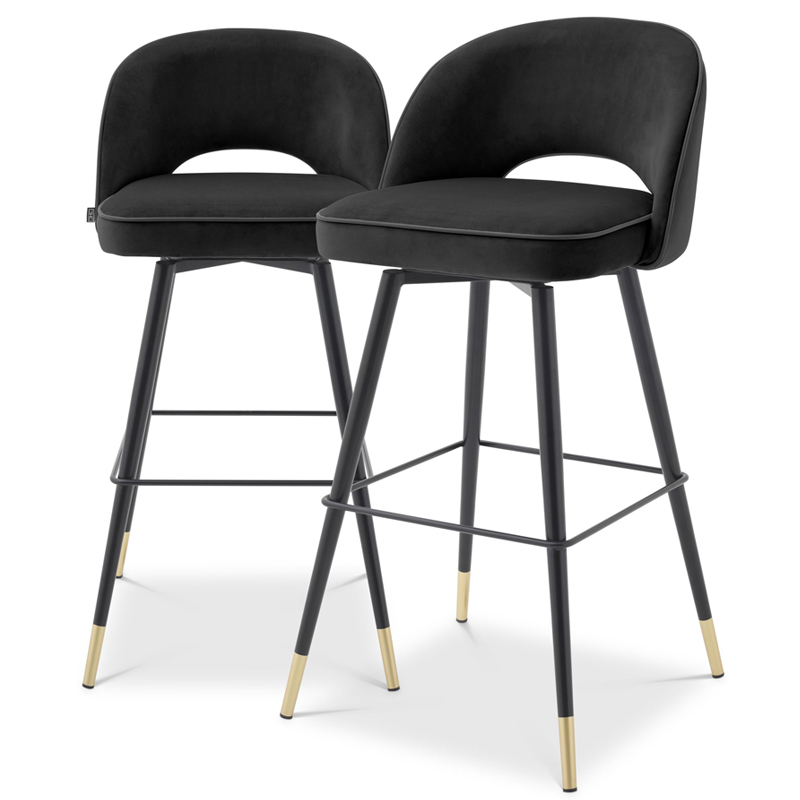 Комплект барных стульев Eichholtz Bar Stool Cliff set of 2 black Черный Латунь в Самаре | Loft Concept 