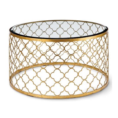 Стол стеклянный Gable Hollywood Regency Glass Gold Leaf Round Coffee Table Латунь в Самаре | Loft Concept 