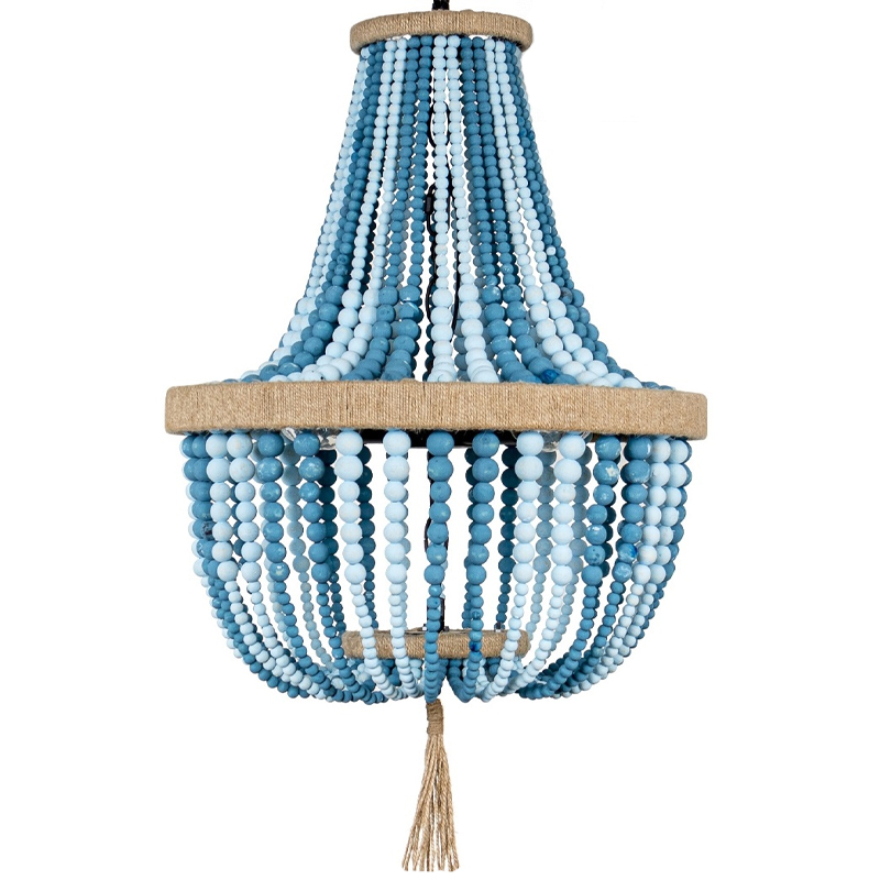 Люстра каплевидной формы украшенная круглыми бусинами Wooden Chandelier Blue Песочный Голубой в Самаре | Loft Concept 