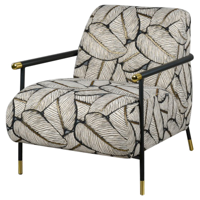 Кресло с Цветным принтом Листья Foliage Armchair Grey Серый ivory ( слоновая кость ) Черный Золотой в Самаре | Loft Concept 