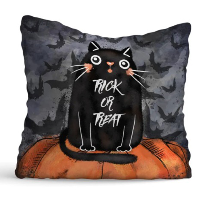 Подушка Halloween Trick or Treat Cat Черный Оранжевый Серый в Самаре | Loft Concept 