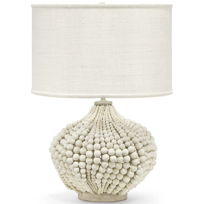 Настольная лампа с абажуром и каркасом из белых деревянных бусин White Wooden Beads Table Lampshade Белый в Самаре | Loft Concept 