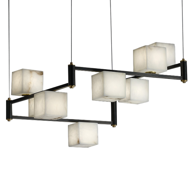 Люстра Marble Cubes Modern Light Chandelier 8 плафонов Латунь Черный Белый Мрамор Bianco в Самаре | Loft Concept 