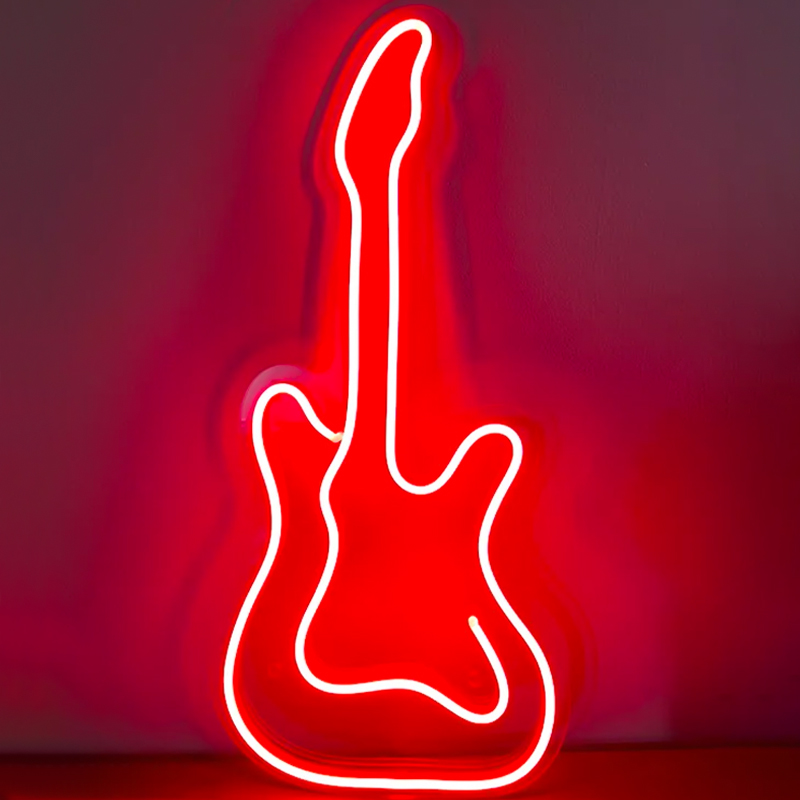 Неоновая настенная лампа Guitar Neon Wall Lamp Красный Прозрачный в Самаре | Loft Concept 