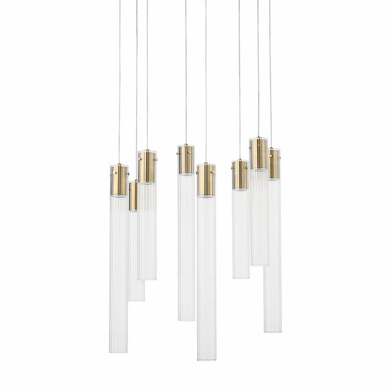 Люстра Jenae Glass Tubes Chandelier 8 Прозрачное Стекло Латунь в Самаре | Loft Concept 