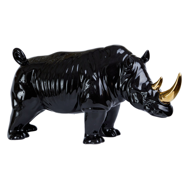 Статуэтка черный носорог с золотыми рогами Golden Horned Black Rhino Черный Золотой в Самаре | Loft Concept 