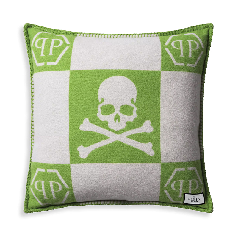 Подушка Philipp Plein Cushion Cashmere Skull 45 x 45 Green Зеленый Белый в Самаре | Loft Concept 