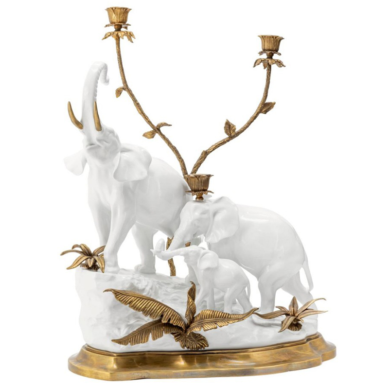 Подсвечник Abhika Candleholder Atlanta Elephants Белый Золотой в Самаре | Loft Concept 