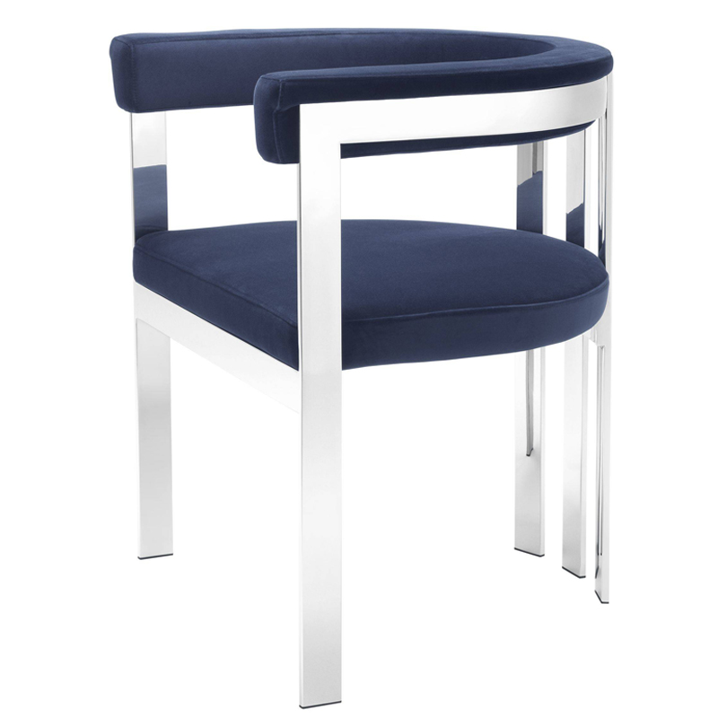 Стул Eichholtz Dining Chair Clubhouse blue Сапфирово-синий Нержавеющая сталь в Самаре | Loft Concept 