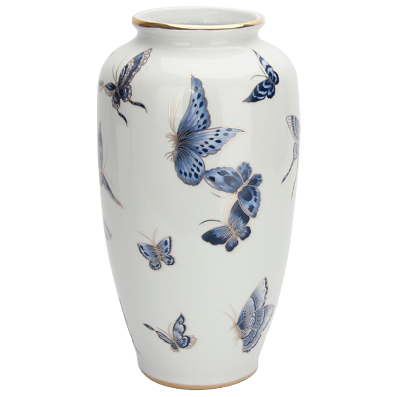 Ваза Porcelain Butterfly Blue and Gold Vase Белый Светло-синий Золотой в Самаре | Loft Concept 